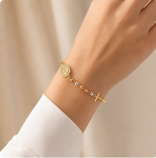Pulsera Rosario · Acabado Tricolor Premium
