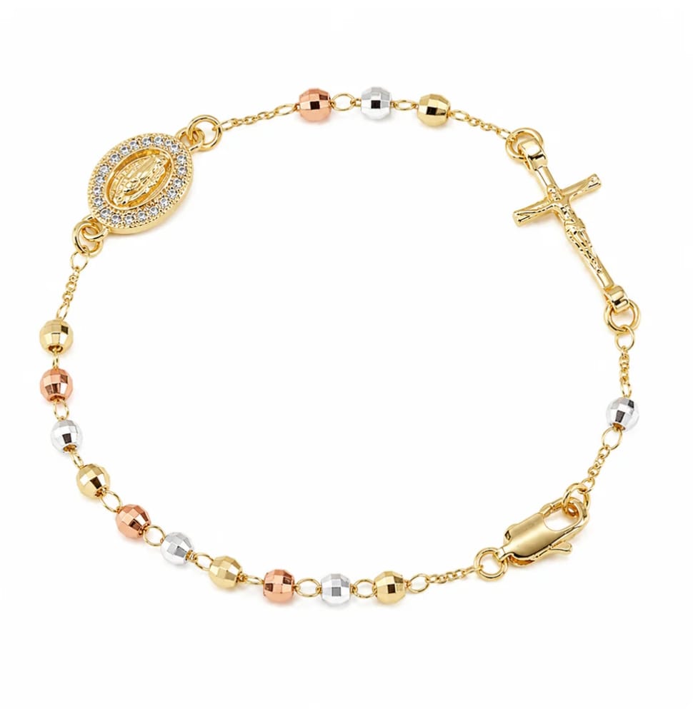 Pulsera Rosario · Acabado Tricolor Premium