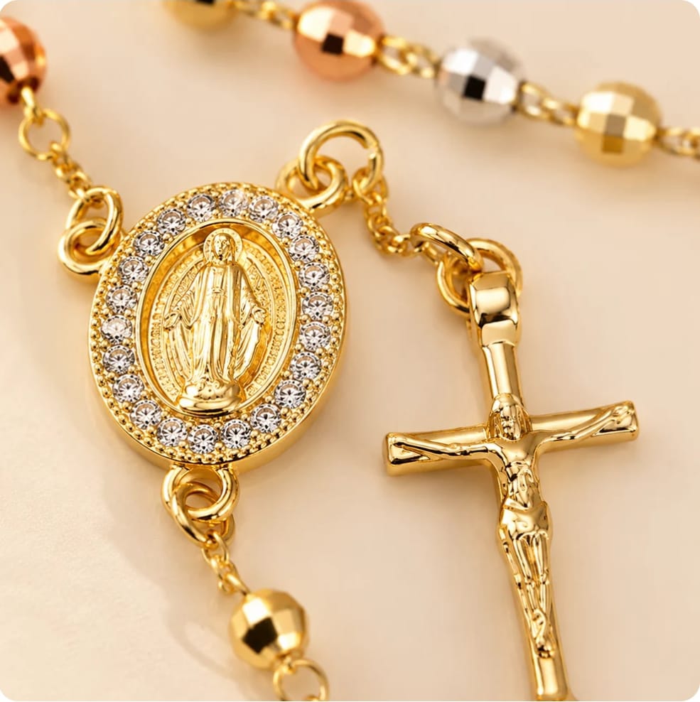 Pulsera Rosario · Acabado Tricolor Premium