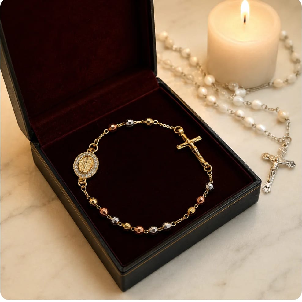 Pulsera Rosario · Acabado Tricolor Premium