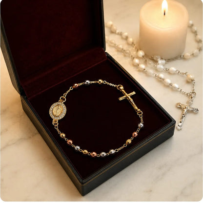 Pulsera Rosario · Acabado Tricolor Premium