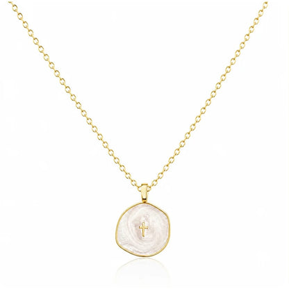 Collar Cruz Nácar · Acabado Dorado